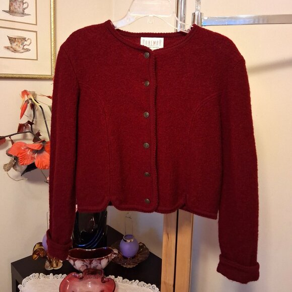 Vintage Braemar Jeremy Scott Wine-red Burgundy 100% Wool Fall Winter Jacket - Picture 11 of 14